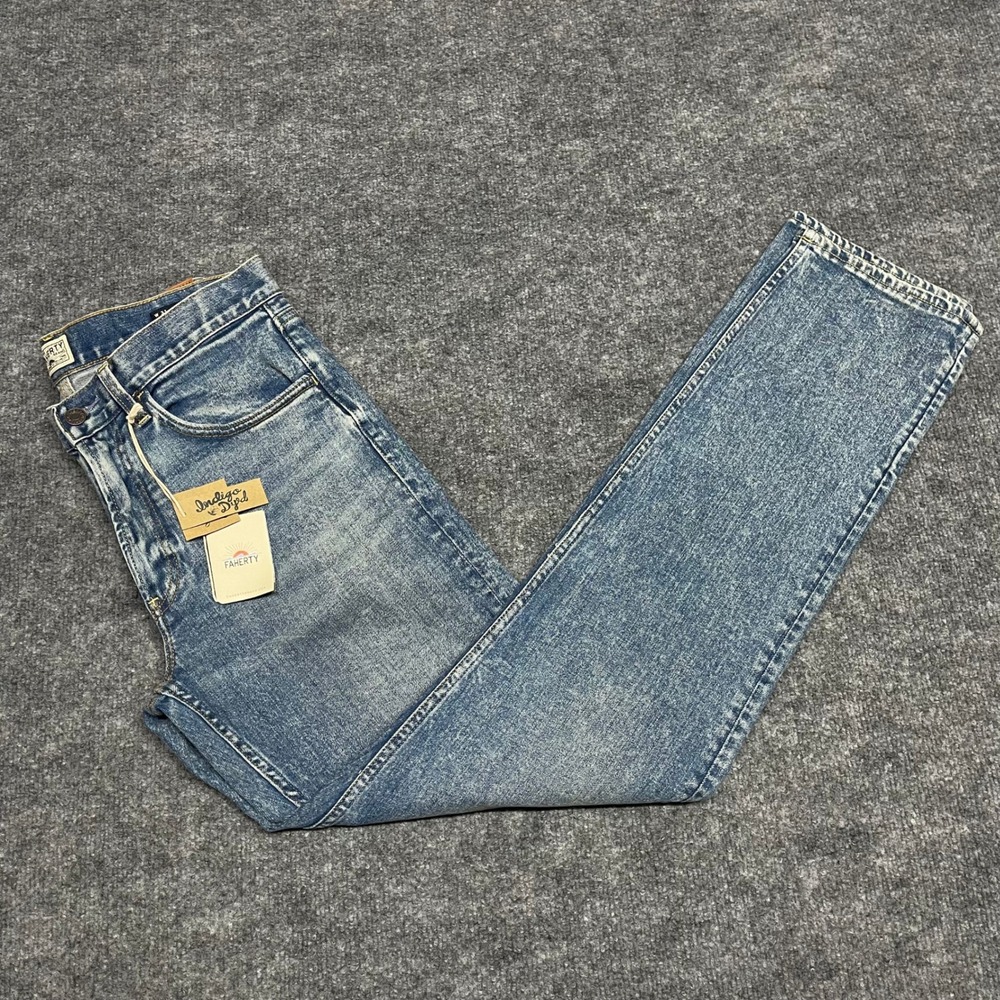 Faherty Jeans Men 31x34 Blue Denim Sandy Point Wash Slim Straight Organic Cotton